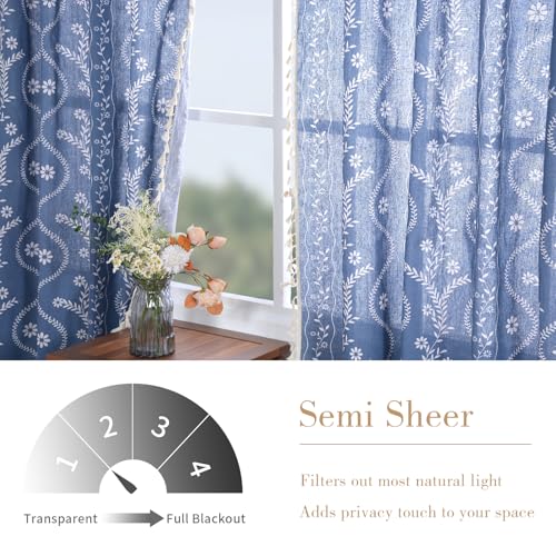 Image of Schweek Navy Blue Boho Curtains 84 Inches Length 2 Panels for Living Room