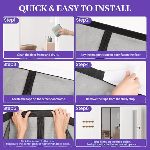Image of KARP Fiberglass Mosquito Net for Door with Stay-Open Buckle (100 cm X 210 cm, Black) | Auto-Closing Insect Screen Full Frame Hook & Loop for All Door Types