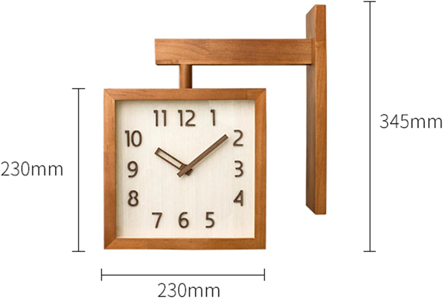 Wall Clock, Simple Silent Non Ticking Square Double Sided Clock Wooden Decorative Corner Clock for Living Room Household (Dark Wood Color)