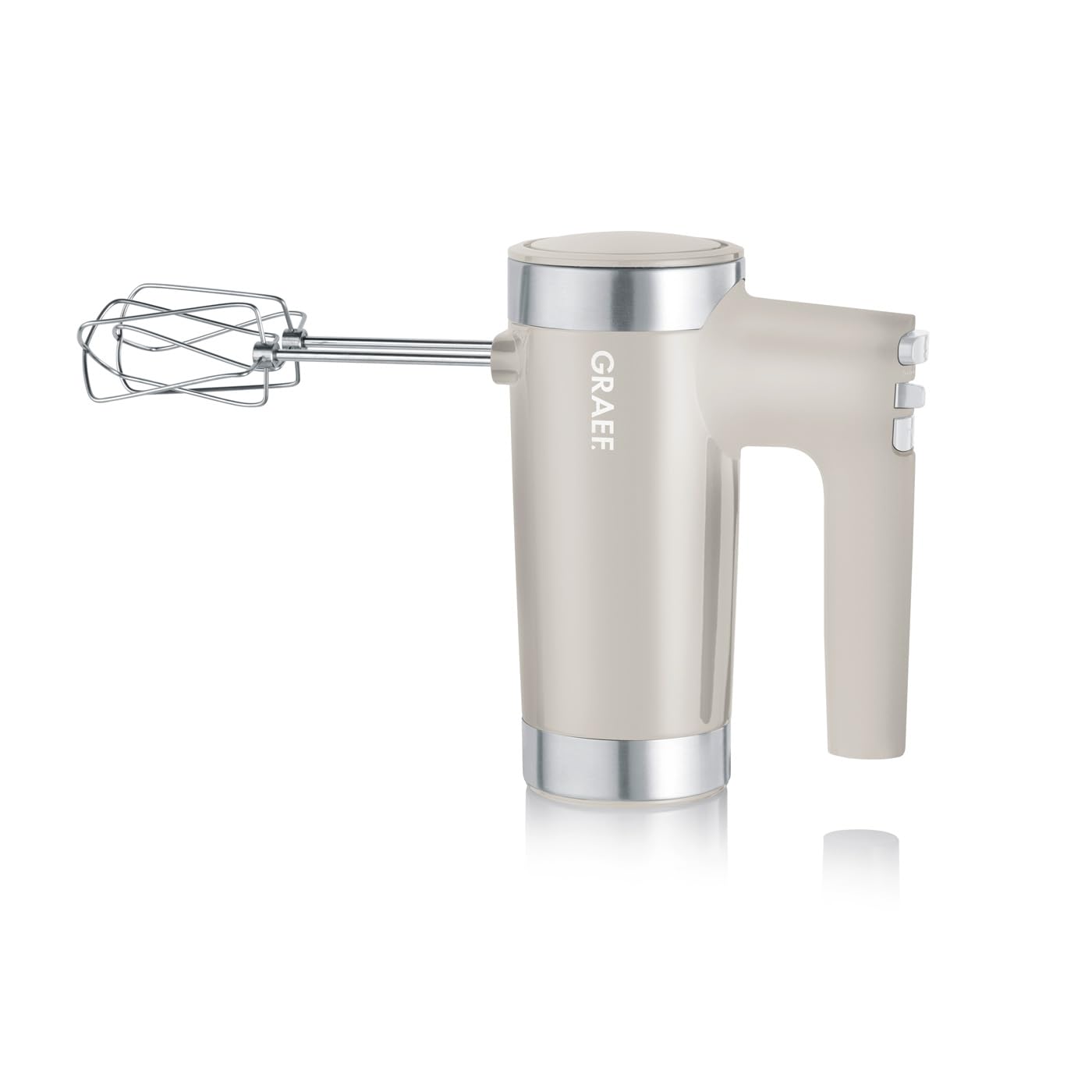 GRAEF Handmixer HM508 Taupe, 7 Geschwindigkeitsstufen Turbo-Taste, Leise im Betrieb, Auswurftaste – Handrührgerät, Extrahohe Knethaken auch für tiefe Schüsseln