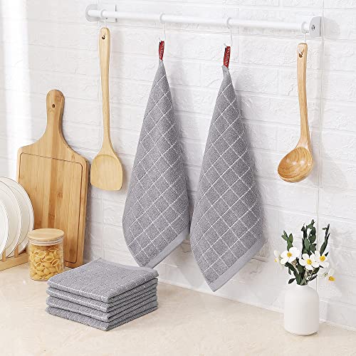 Image of Homaxy 100% Cotton Terry Kitchen Dish Cloths, 6 Pack, Light Grey
