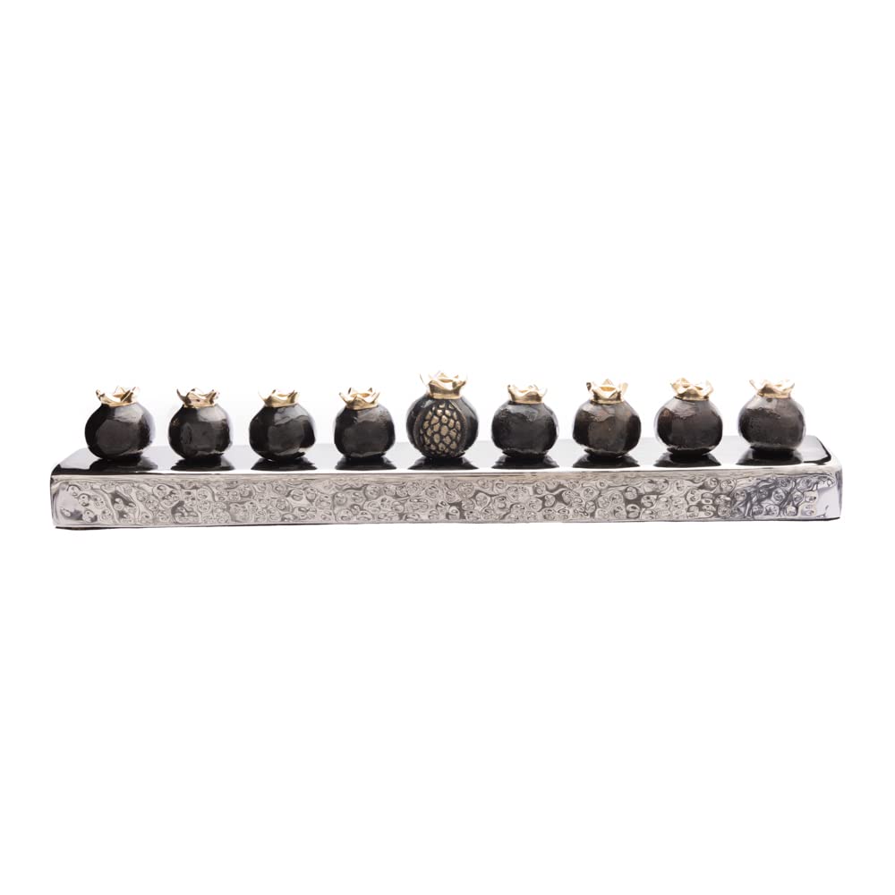 Yair Emanuel Hanukkah Menorah Pomegranate Strip 14.5" - Modern Design Judaica Gift