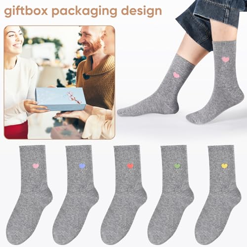 Image of Corlap Women's Cotton Crew Calf Socks - 5 Pairs Ankle High Dress Casual Socks, Fun Cute Heart Gifts for Mom Mother