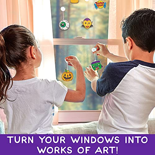 Image of Made By Me Create Your Own Halloween Window Art by Horizon Group USA, Make 20 Projects, Includes Suncatcher Frames & Window Clings, Glow-in-The-Dark Paint, Paint Tubes, Suction Cups & Cording
