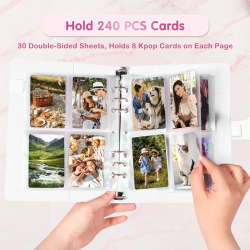 A5 Kpop Photocard Binder with 30 Pack 4-Pocket Card Pages, 6 Ring A5 Binder Card Collector Album with 240 Card Slots,PU Leather Binder Cover with Magnetic Buckle Closure for Organizing Trading Card
