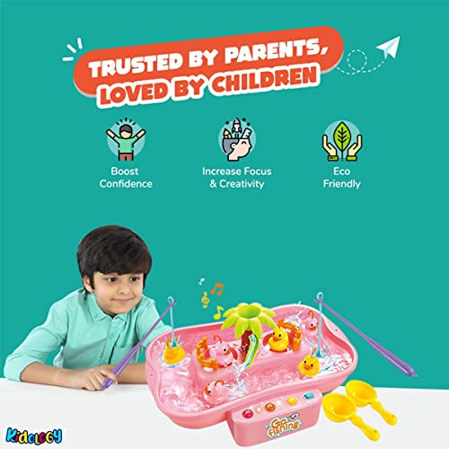 Image of Kidology Magnetic Fishing Game Toys with Sideway&Stairs|Electronic Fishing Game Set with Magnetic Pond Toddlers Toys|Preschool Learning Education with Music Story Toy for Kids (Go Fishing) Multi