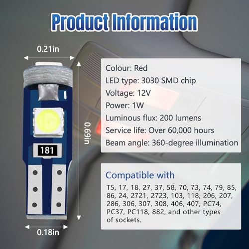 12 piezas de bombillas LED T5 para tablero de auto miniatura 2