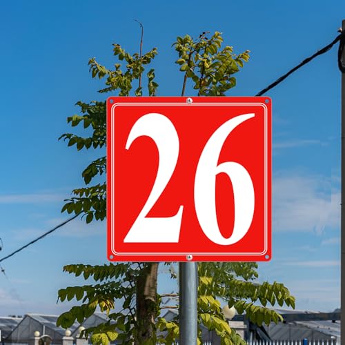Image of Premium Aluminum Number Signs 26, Metal 12 inch X 12 inch Red Numbered Signs Outdoor for Parking Lots, Floor, Dock, Court, Aisle, Field, High Visibility, No Fade, Weather-resistant