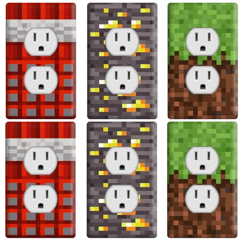 Babymiu Pixel Game Light Switch Outlet Cover Sticker 6 PCSNot Plate Size 4.5 x 2.76 IN1 Gang Electrical Decorative Wall Plate Faceplate Sticker Kids Room Kitchen Bathroom Decor