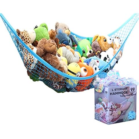 MiniOwls Toy Storage Hammock Large Organizer and De-cluttering Solution for Every Boy’s Room, Nursery & Playroom (Blue, L) Cover