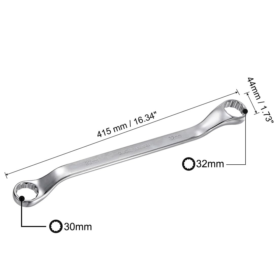 24 Mm Wrench Uxcell 24mm X 27mm 12-Point Offset Double Box End Wrench - Chrome Vanadium Steel With Polished Finish 27 Mm Wrench - View #4
