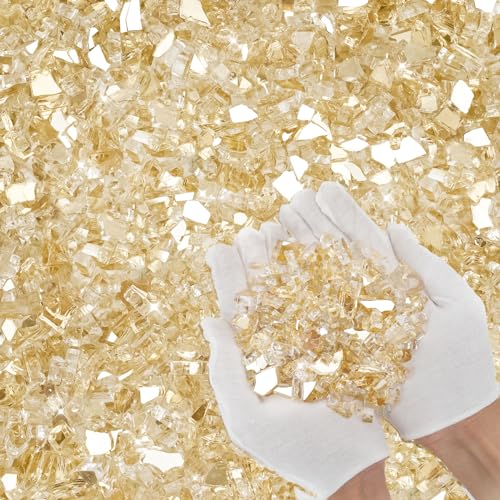 Image of Skyflame High Luster 10-Pound Fire Glass Fire Pit Fireplace Landscaping, 1 /4 inch Gold Reflective