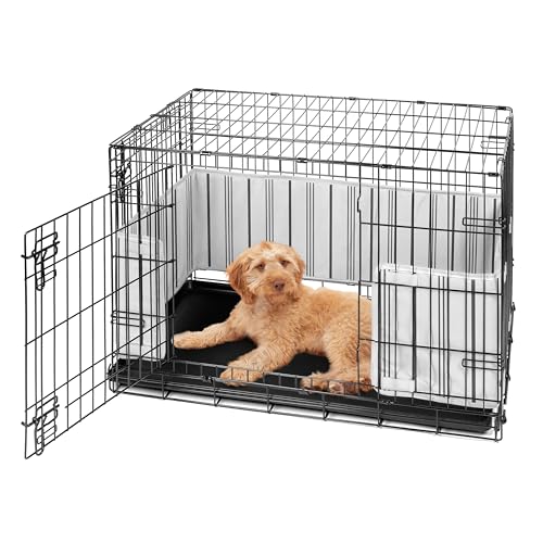 Sweet Jojo Designs 36in. Medium Dog Crate Bumper (Grey and White Striped) for Pet Kennels, Pet Cage Padded Liner Protector (Gray, Modern Bold Classic Stripes, Contemporary, Minimalist Geometric Lines)