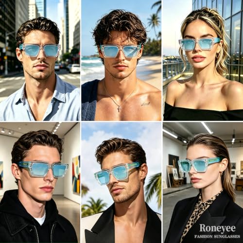 Image of Roneyee Rectangle Sunglasses Men Women Trendy Retro Sunglass UV Protection Fashion Acetate Stylish Square