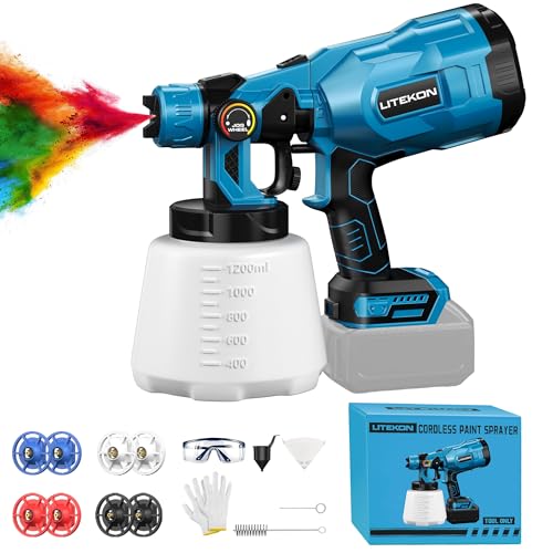 Cordless Paint Sprayer Compatible with Ma-Kita 20V Max Battery, 1000W High Power Handheld HVLP with 1200ml Gun Large Container,8 Copper Nozzles for House and Furniture Painting(Battery NOT Included)
