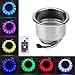 Klanata RGB LED Light Drink Cup Holder with Remote Control – Stainless Steel Interior Decorative Lighting – Multi Color Atmosphere Lamp for Marine Boat Yacht Car Truck and RV Modification