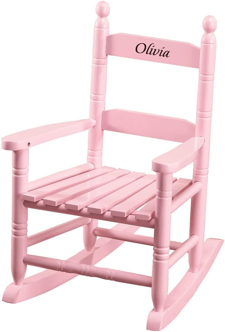 Miles Kimball Custom Pink Children's Rocker - Black Font