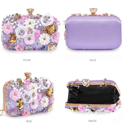 Image of BBTT.ful Women Clutches Flower Evening Handbag Chain Strap Shoulder Bag handbag Wedding bag purse