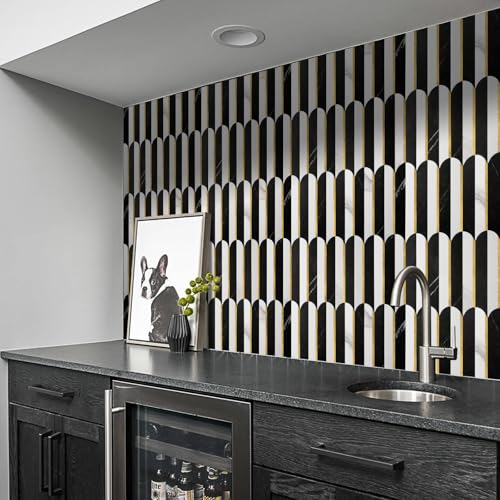 Vamos Tile Peel and Stick Backsplash Seamless Tile,Stick on Backsplash for Kitchen and Bathroom,Marble Look PVC Mixed Metal Gold Self Adhesive Metal Mosaic Tiles (10 Sheets) by Vamos Tile - Used condition - Image 8