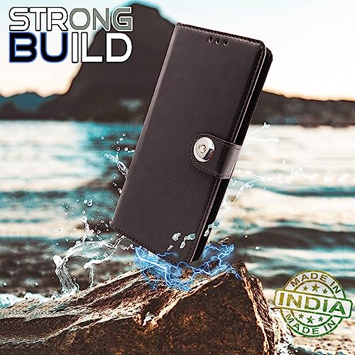 Image of Pikkme Oppo F23 5G Flip Cover Leather Finish | Inside TPU with Card Pockets | Wallet Stand and Shock Proof | Complete Protection Button Flip Case (Coffee)