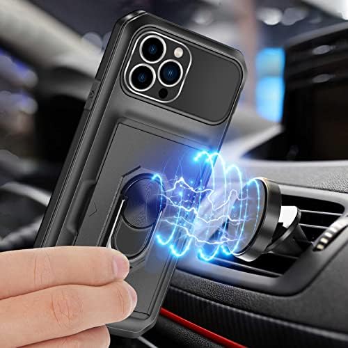 Vunake for iPhone 12 Pro Max Case Wallet Case with Card Holder Ring Kickstand 3 in 1 Hybrid Bumper Cover Rugged Armor Military Grade Shockproof Protective Phone Case for iPhone 12 Pro Max,Black