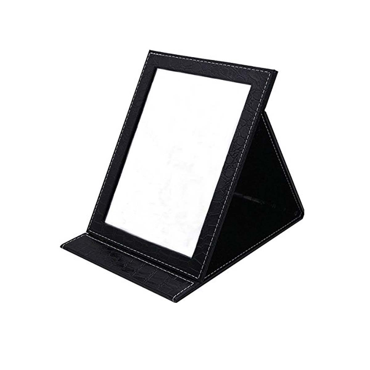 Folding Travel Mirror - Crystal-Clear HD Vanity Mirror with Adjustable 90°/145° Stand, Ultra-Slim Leather-Covered Portable Makeup Mirror for Desk & On-The-Go (Black)