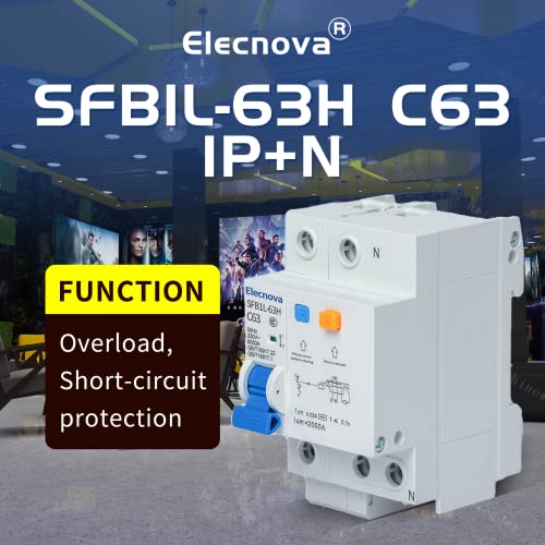Sfb1L-63Hc-1P+N Miniature Circuit Breakers Din-Rail Installation Ac 50/60Hz Current Of 63Amp Voltage 230V Overload, Earth Leakage Protection Thermal Magnetic Trip Short-Circuit Protection #TOP2