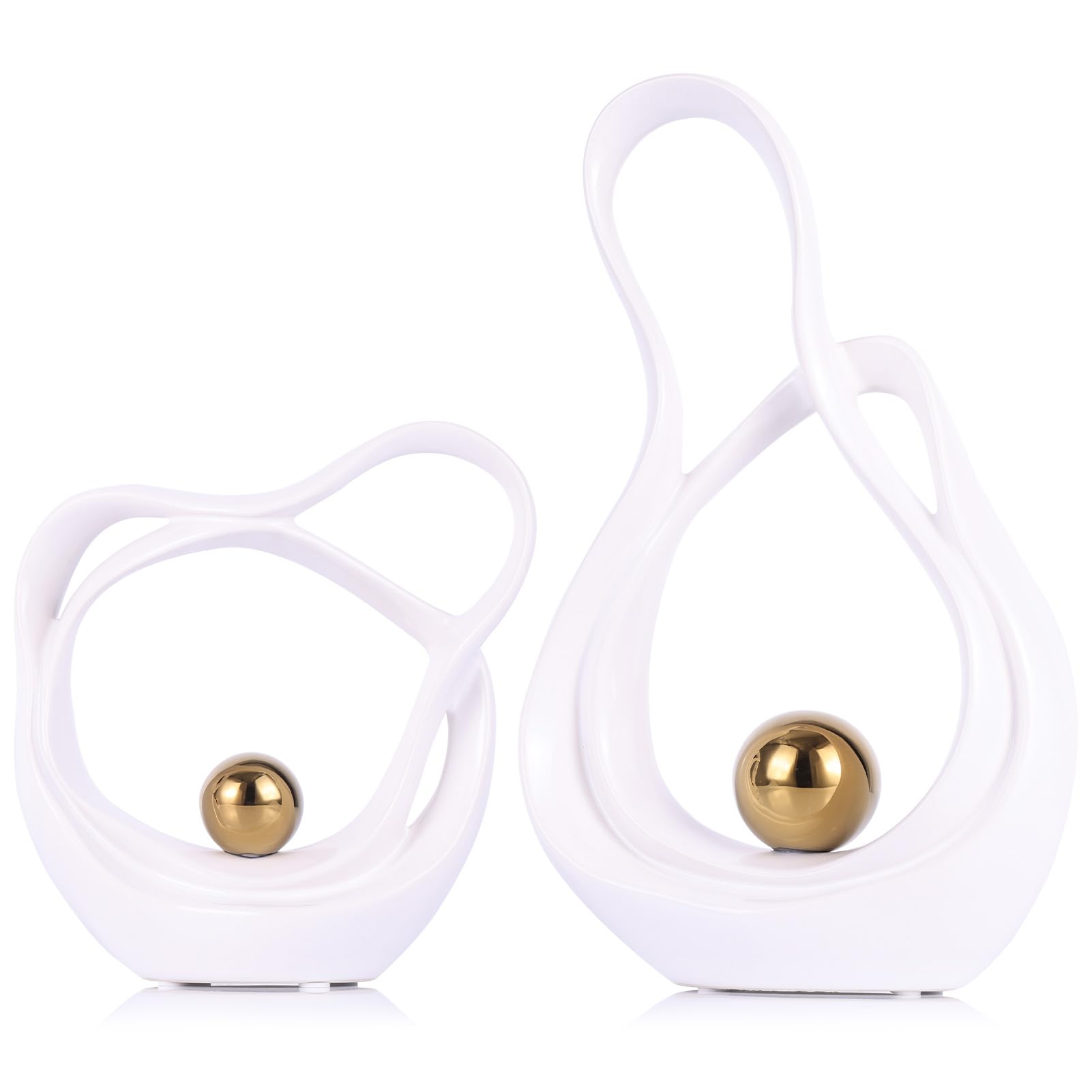 Modern Art Home Decor Ceramic Sculpture Set 2 White Gold Creative Abstract Statue for Salas Modernas Y Elegantes, Adornos para Sala Modernos, Eclectic Home Decor (White Gold)