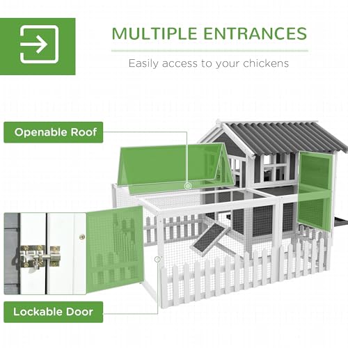 Image of PawHut Wooden Chicken Coop with Run for 1-2 Chickens, Hen House with Nesting Box, Removable Tray, Fence, Outdoor Poultry Cage, 68 inch x 59 inch x 42 inch, Gray