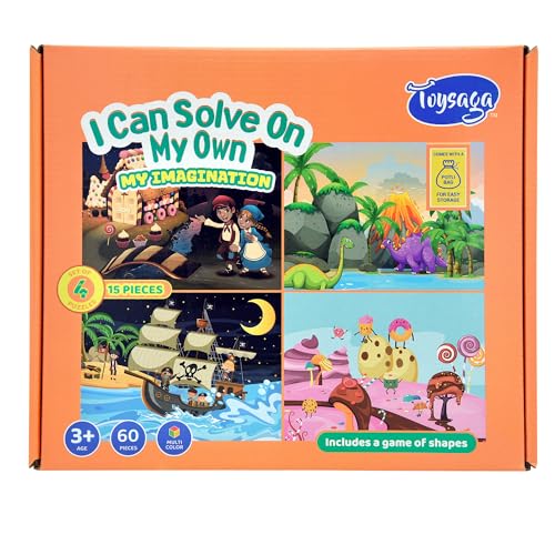 Image of I Can Solve On My Own | My Imagination | Jigsaw Puzzle Set of 4-60 Pieces for Kids 3+ Years | Shapes & Color Matching Activity Game | Educational Puzzle Combo-Preschool Gift