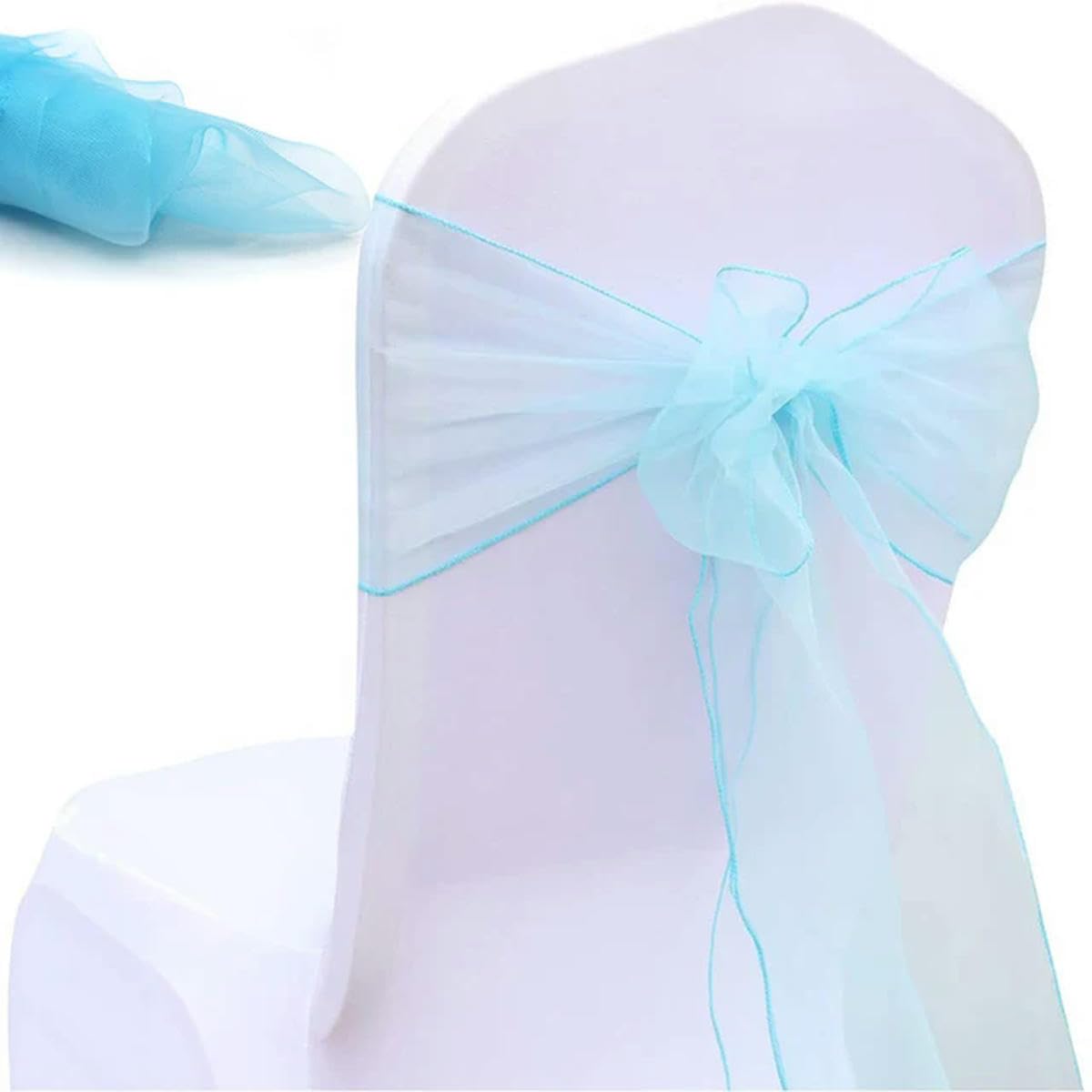 Pas krzesła 30 sztuk/partia szarfy na krzesła z organzy węzeł opaski kokardy wesele bankiet wydarzenie kraj dekoracja ślub(Light Blue)