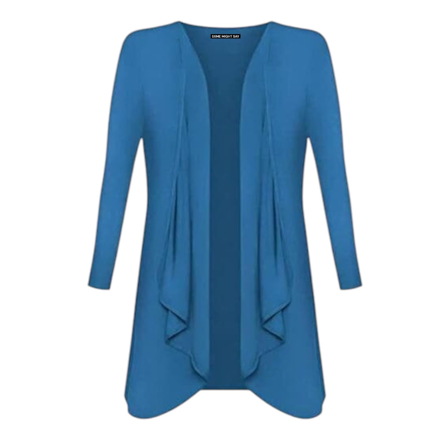 Sxme Might Say Women's Teal Plus Size Waterfall Cardigan, Long Sleeve Open Front, Jersey Top, Hanky Hem, Long Sleeve Boyfriend Cardigan (, 16-18)