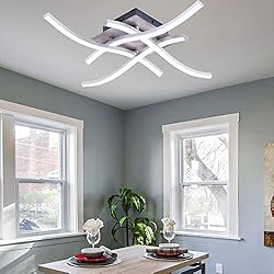 Lamparas Araña Led ALLOMN Lámpara de Techo LED, Lámpara de Araña de Diseño Curvo Moderno con 4 Luces Onduladas para Sala de Estar, Dormitorio, Comedor (28 W, 4 Luces, Blanco Frío)