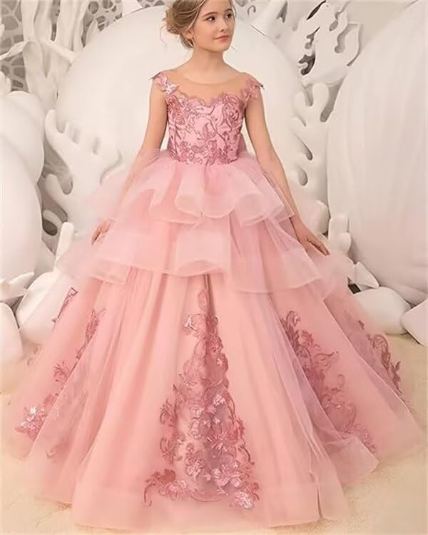 Flower Girl Dresses for Wedding First CommunionTulle Lace Applique Princess Pageant Dress for Girls Party Ball Gown3