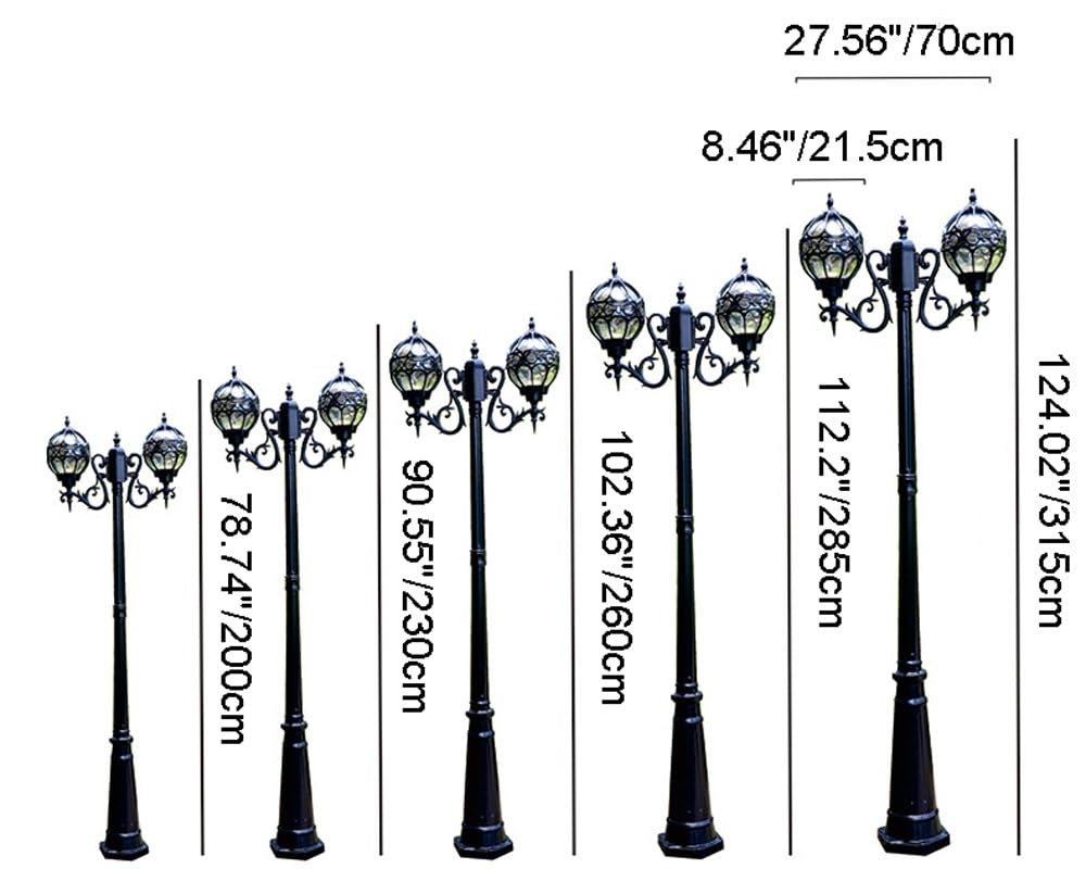 Genérico Farola tradicional de poste alto de 2 luces con cristal globo