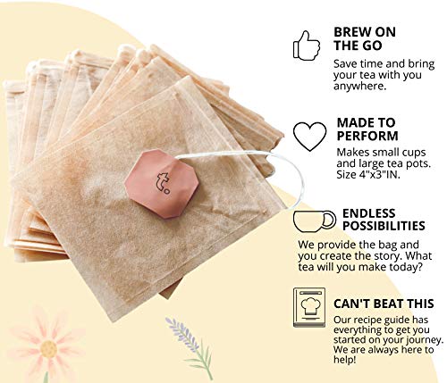 Tea Buddies Loose Tea Filter Bags, All Natural, Disposable Tea Infuser With Drawstring - Fill Your Own Empty Tea Bags, Single Cup Capacity [Bonus] - Free Recipes! #TOP3