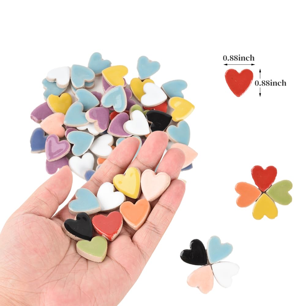 200g Herz-förmige Keramik Mosaik Stücke | Bunt, Gefärbt | Für DIY Handwerk, Bilderrahmen, Blumentöpfe