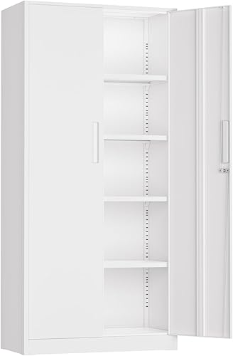 Miniatura 15 de INTERGREAT Puertas de gabinete de almacenamiento de metal negro, gabinete de almacenamiento de acero con bloqueo de 72 pulgadas con estantes, Negro