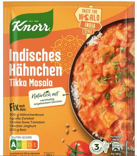 Indisches Hähnchen Tikka Masala - Condimento Alemán de Preparación Rápida Sin Aditivos, con Pollo Indio - 3 porciones - Mezcla lista en un instante - Compatible con Knorr Fix - 36g