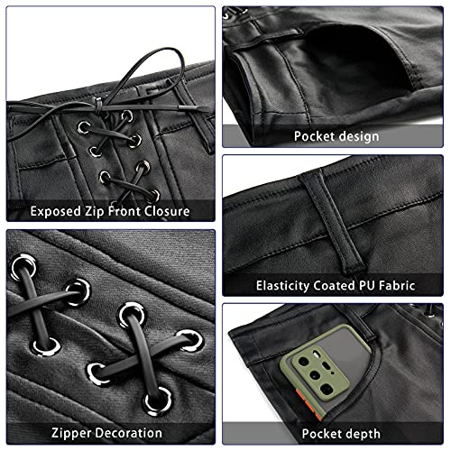 RAMISU Womens Casual High Waisted Leather Shorts PU Leather Shorts Stretchy Drawstring Leather Shorts with Pockets - Image 7
