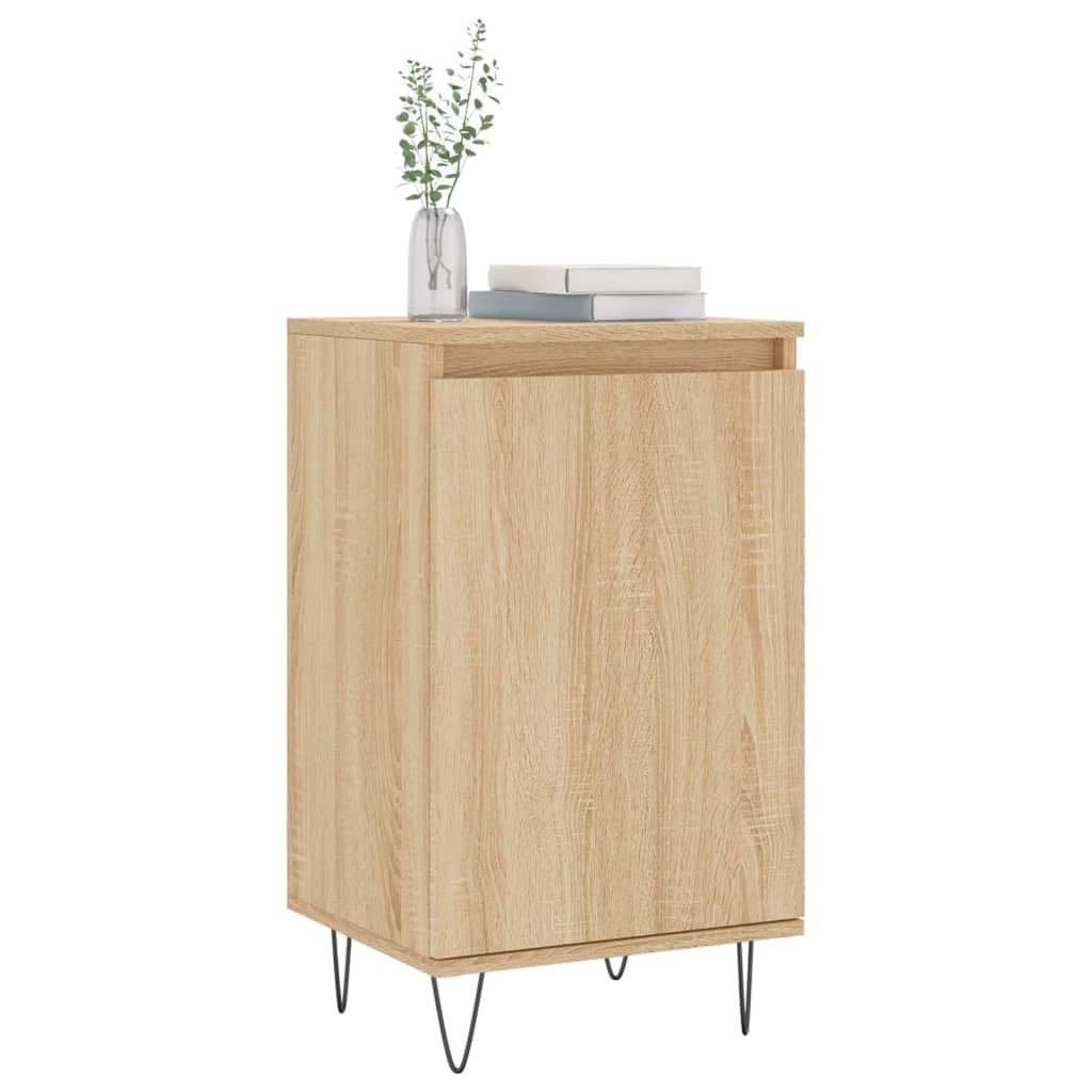Aparador de madera de roble Sonoma moderno con patas de metal y dos compartimentos, aparador duradero con superficie lisa para el salón con superficie de presentación
