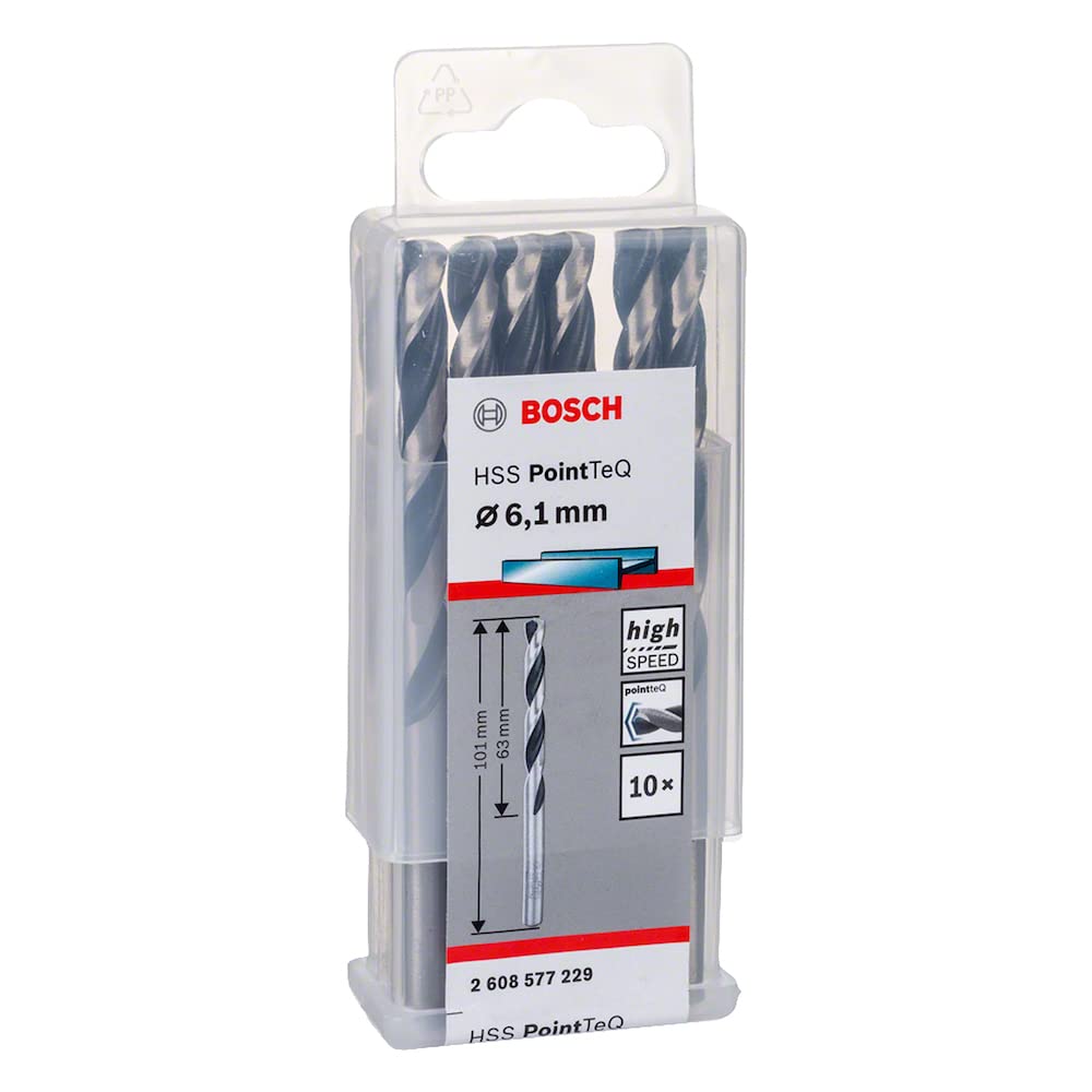 Bosch Multicoloured Professional 10-Piece Pointteq Hss Twist Drill Bit (For Metal, 6.1 X 63 X 101 Mm, Drill Driver Accessories)