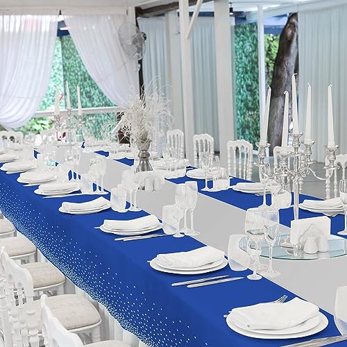 12 Pack Blue and Silver Tablecloth and Table Runner Party Decorations, Blue and Silver Plastic Disposable Tablecloth and Satin Table Runner for Wedding Birthday Bridal Graduation Anniversary Party by Zachely - Image 7
