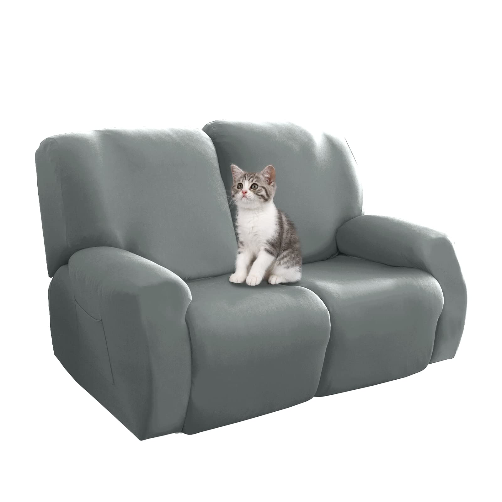 Jaotto Copridivano Relax 2 Posti Reclinabile, Fodere Copripoltrona 1 Posto Relax Universale con Tasche, 6-Pezzi Copridivano Fantasia Lavabile, Coperture per Divano da Massaggio,Grigio Fumo