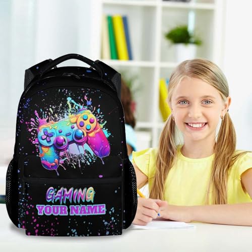 Personalized Gaming Backpack for Girls, 17 Inch Colorful Backpacks for Middle School, Durable Bookbag for Teens2