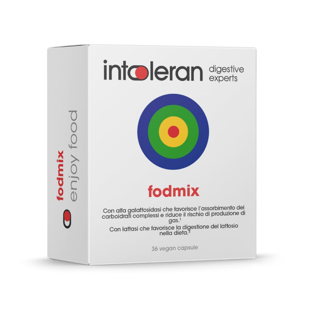 Intoleran Fodmix (Quatrase 10.000) Enzimi Digestivi - 36 capsule | Miscela di enzimi ad alta dose per i FODMAP, Vegano, Low FODMAP