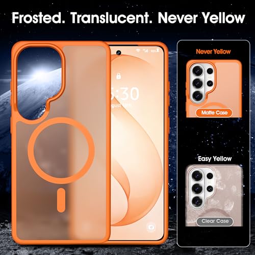 Image of Oterkin Magnetic for Samsung Galaxy S26 Ultra Case Matte, S26 Ultra Phone Case Compatible with MagSafe Frosted Translucent Shockproof Anti-Scratch Slim Fit Case Military Grade Protection (Orange)