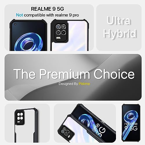 Image of Pikkme Realme 9 5G Back Cover | Crystal Clear Transparent Back | Ultra Hybrid | Full Camera Protection | Raised Edge | Bumper Back Case for Realme 9 5G (Black)