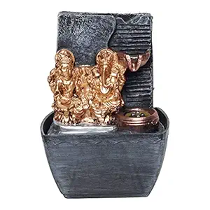 RIDGEWOOD-RW Tabletop Water Fountain, Polyresin Indoor Outdoor Water Fountain with LED Lights for Home Decor Decoration Showpiece Gift (Lakshmi-Ganesha Ji)