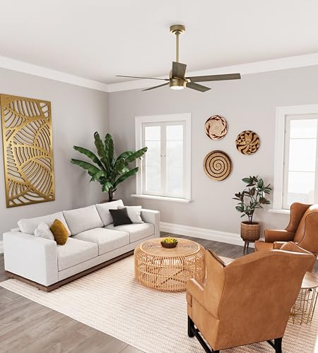Image of Hunter 52 Inch Indoor Ceiling Fan with LED Light and Remote Control - Gold Modern Ceiling Fan, 5 Blades and 6 Speed WhisperWind Motor, For Bedroom, Living Room or Kitchen, ENERGY STAR - Erling, 52849
